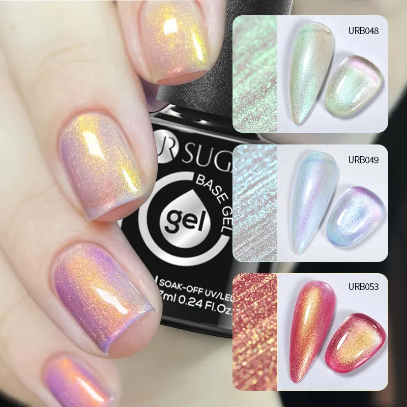 UR SUGAR 7ml Auroras Glitter Rubber Base Gel Gold Glitter Nude Color Coat Soak Off UV LED Nails Gel Varnis