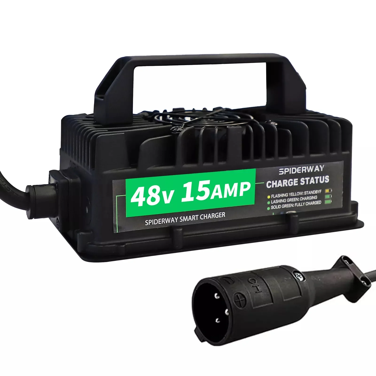 15 AMP 48 Volt Golf Cart Charger for Club Car DS Precedent with 3-Pin Round Plug IP67 waterproof