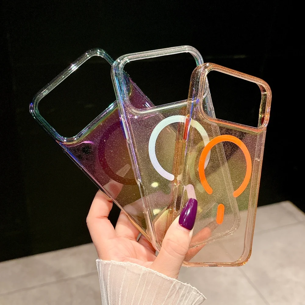 17 Pro Max واضح بريق المغناطيسي ل Magsafe جراب هاتف آيفون 13 14 15 16 Pro Max Plus 17Air رقيقة جدا PC غطاء مغناطيسي