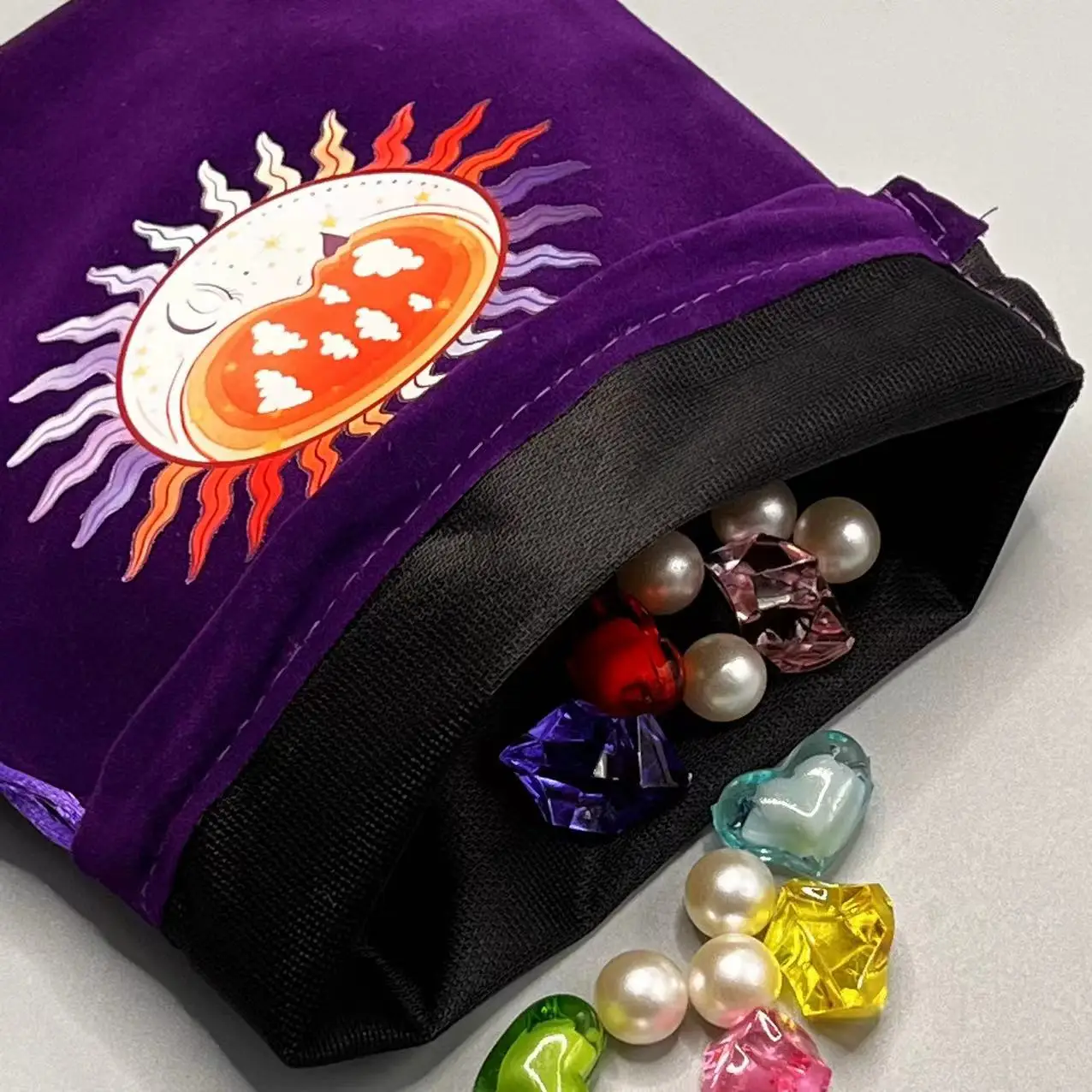 Velvet Moon e Sun Tarot Storage Bag, Bordado Drawstring Pacote, Board Game Cards, Feitiçaria Suprimentos, Altar Pouch, 1Pc