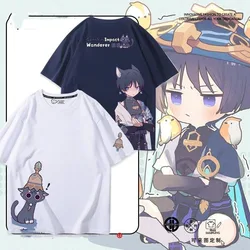 Manga curta Cosplay Wanderer T-Shirt, Genshin Impact, Manga curta, Fato Scaramouche, Streetwear Casual, Legal