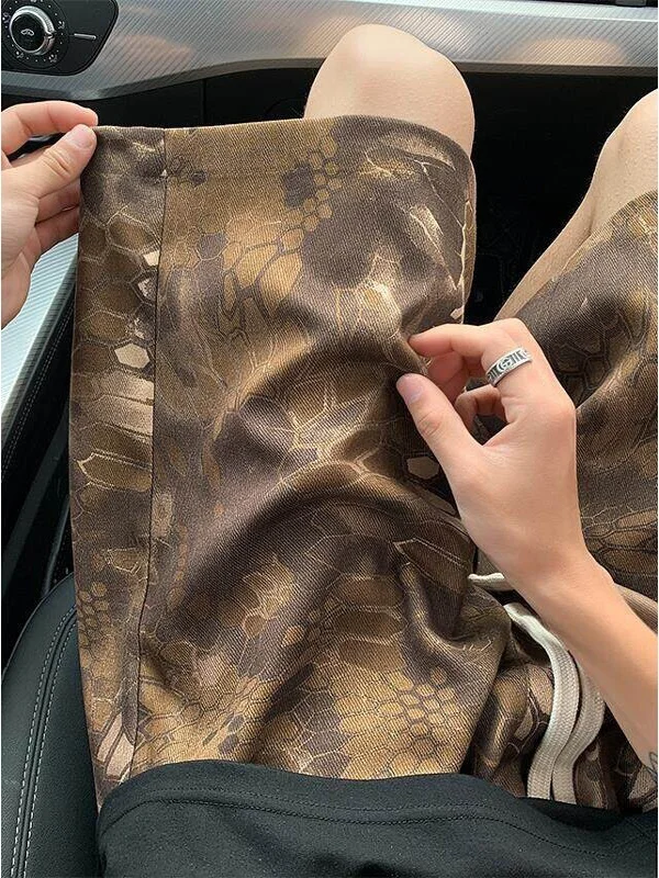 

American Retro Snake Skin Camouflage Workwear orts Men's Summer Outdoor Wide Leg mid Waist Casual Straight Leg Five Parts P...