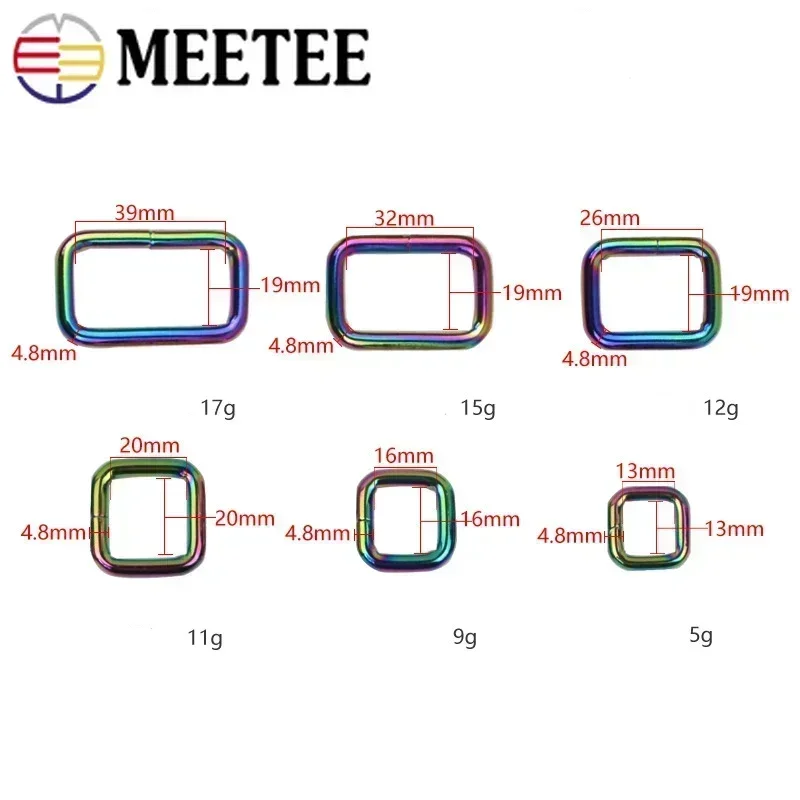 10/20 Pz 20-50mm Borsa Cinghia Gancio Quadrato Fibbie In Metallo Tessitura Collegare Anello Fibbia Borsa Chiusura di Regolazione Moschettone