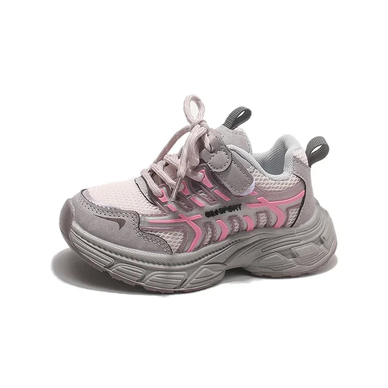 Kids Chunky Color Block Dad Sneakers Lace Up, Breathable Mesh Thick Cushion Outsole Non Slip Casual Walking Shoes EU Size 22-37