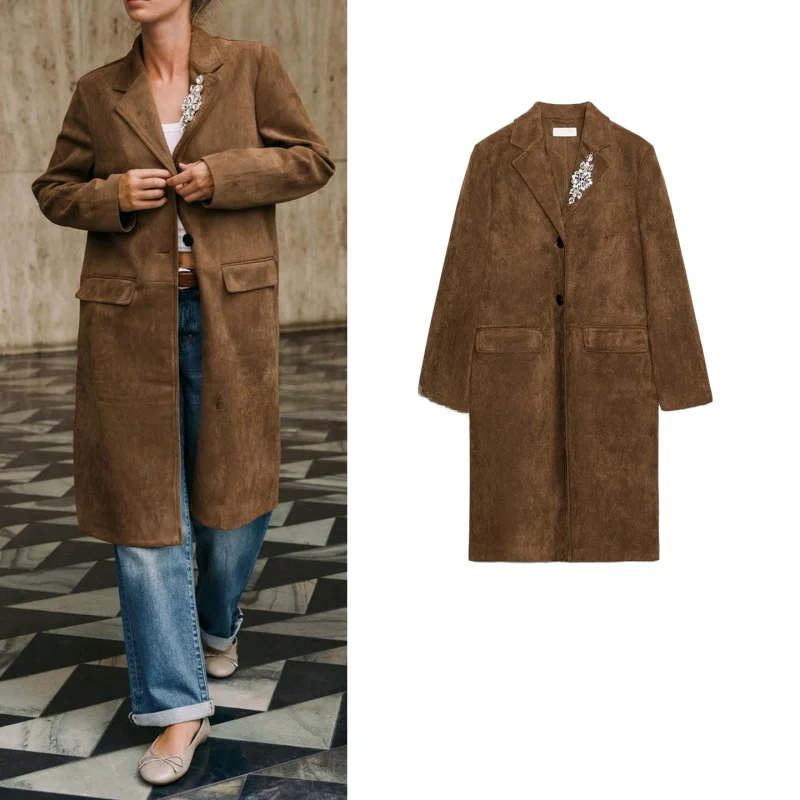 

Осенняя новинка: Женское повседневное пальто-жакет с отложным воротником, длинными рукавами, эффектом искусственной замши, на одной пуговице, свободного кроя, для офиса и повседневной носки