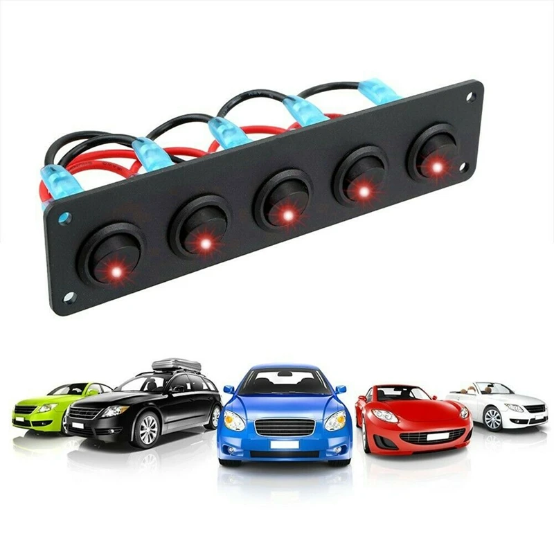 5 Gang Toggle Rocker Switch Panel For Car Boat Marine RV Truck 12V Blue Red Green Led