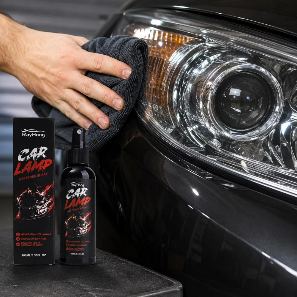 Car Headlight Cleaner 100/200ml Spray Restore Shine Improve Night Driving Safety Auto Lens Polish Yellowing Scratch Repair Kit