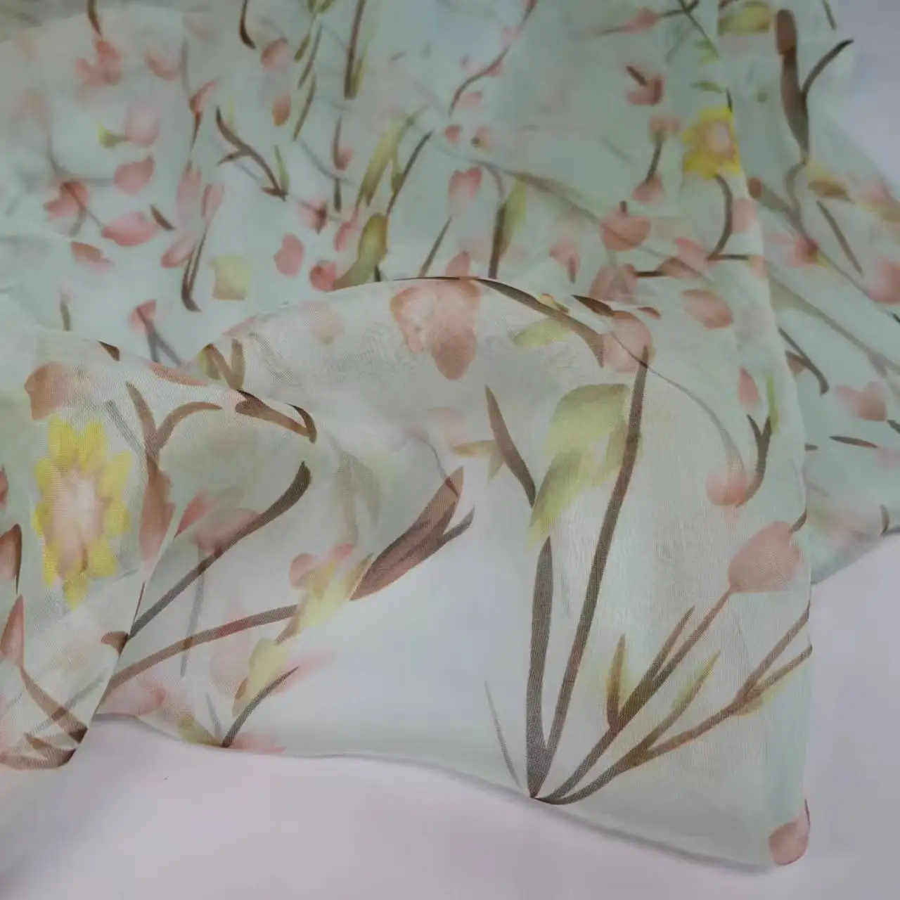 Floral Pure Silk Chiffon Thin Fabric Width 135cm Soft 6mm Dress Scarf DIY Sewing Material