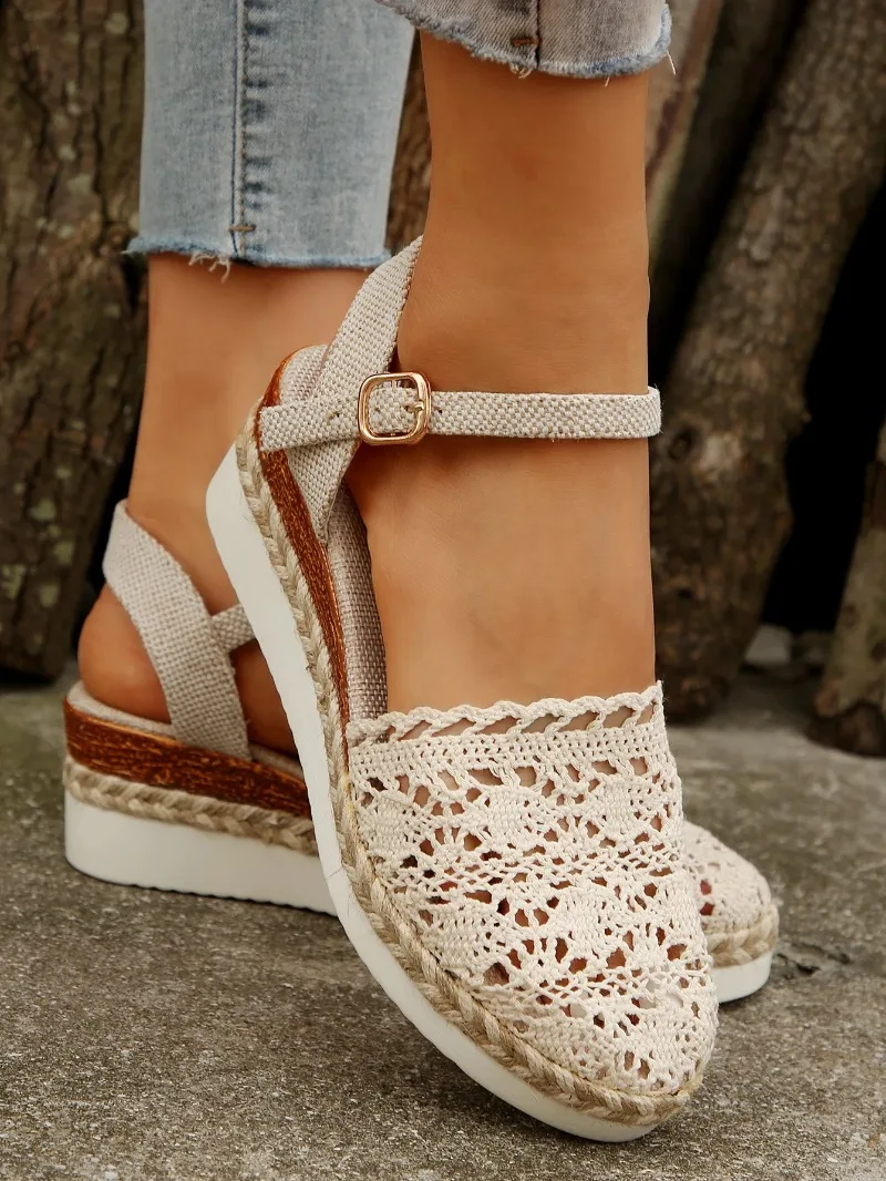 Women Sandals 2024 Summer New Fashion Canvas Wedge Sandals Casual Espadrilles Fashion Platform Woman Sandals Zapatos De Mujer