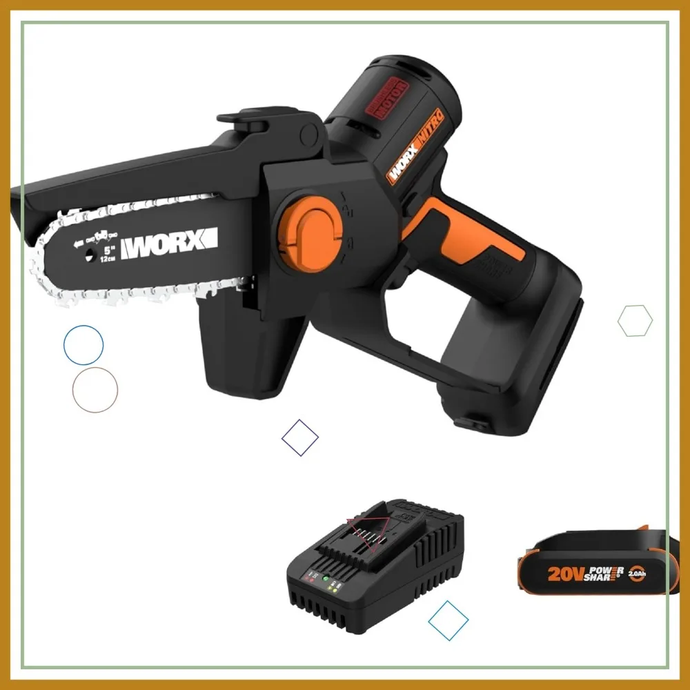 20V Cordless Brushless Mini Chainsaw with Battery and Charger, 5-Inch Bar for Effortless Branch Cutting