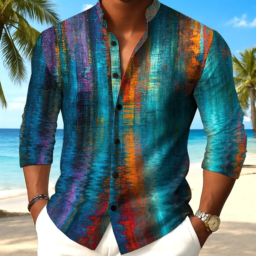 

Модная мужская рубашка с геометрическим градиентом цвета абстрактное искусство рубашка на пуговицах с длинным рукавом повседневная рубашка для отдыха на открытом воздухе на каждый день весна осень