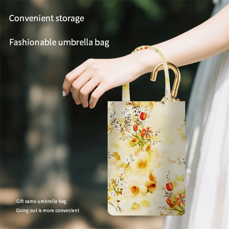 Pintura al óleo francesa, sombrilla pequeña de tres pliegues con gancho dorado, protección contra ultravioleta, paraguas de lluvia para mujer, paraguas pequeño