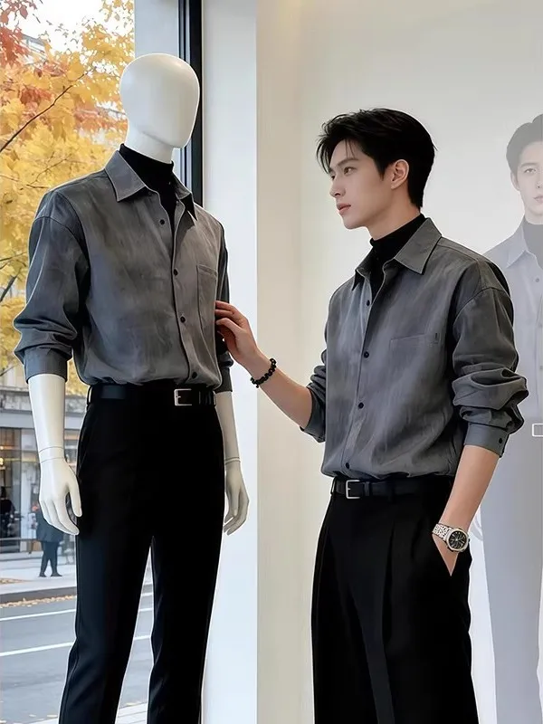 

Мужская рубашка Neapolitan Godfather: Весенняя, в американском ретро-стиле, с эффектом окрашивания, длинный рукав, повседневная, модная, премиум-класса, верхняя одежда