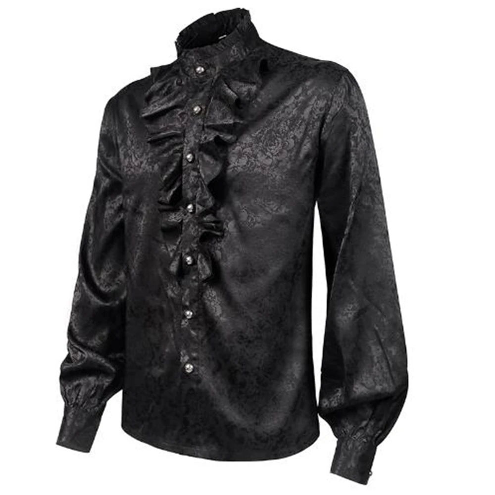 Mens Steampunk Vintage Shirt Medieval Victorian Renaissance Gothic Ruffled Shirt Drama Stage Men Black Long Sleeve Costume Tops