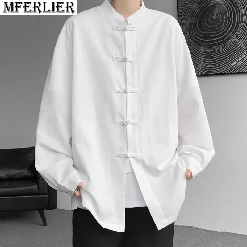 

plus size 7XL Chinese style long-sleeved shirt male spring and autumn dress loose casual shirt coat