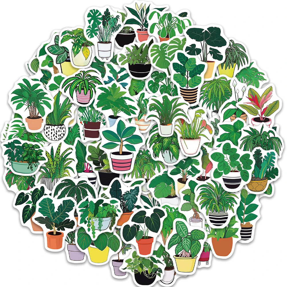 

89 шт., водостойкие наклейки с изображением зеленых растений в горшке