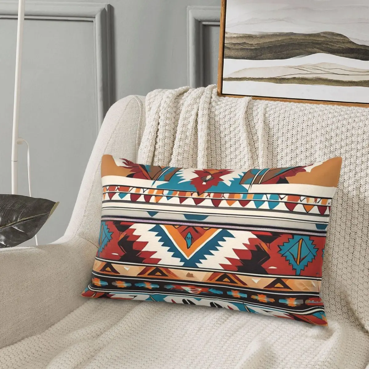 Funda de almohada rectangular con diseño de acuarela Navajo, funda de cojín decorativa para dormitorio, cama, almohada cómoda para el hogar
