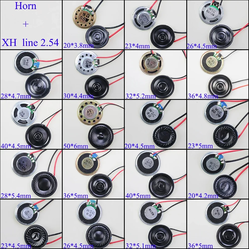 2x 8 32 Ohms 8R 32R 0.5W 1W 2W Diameter 20 23 26 28 30 32 36 40 50 MM Ultra-thin Speaker W/ MX XH DuPont Line 1.25 2.54 Terminal