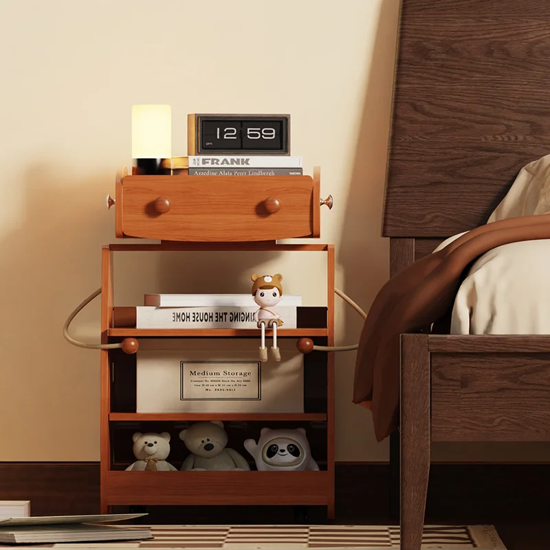 Fruit-themed Mobile Bedside Table Small Cart Living Room Sofa Side Table Wooden Coffee Table Creative Multifunctional Storage