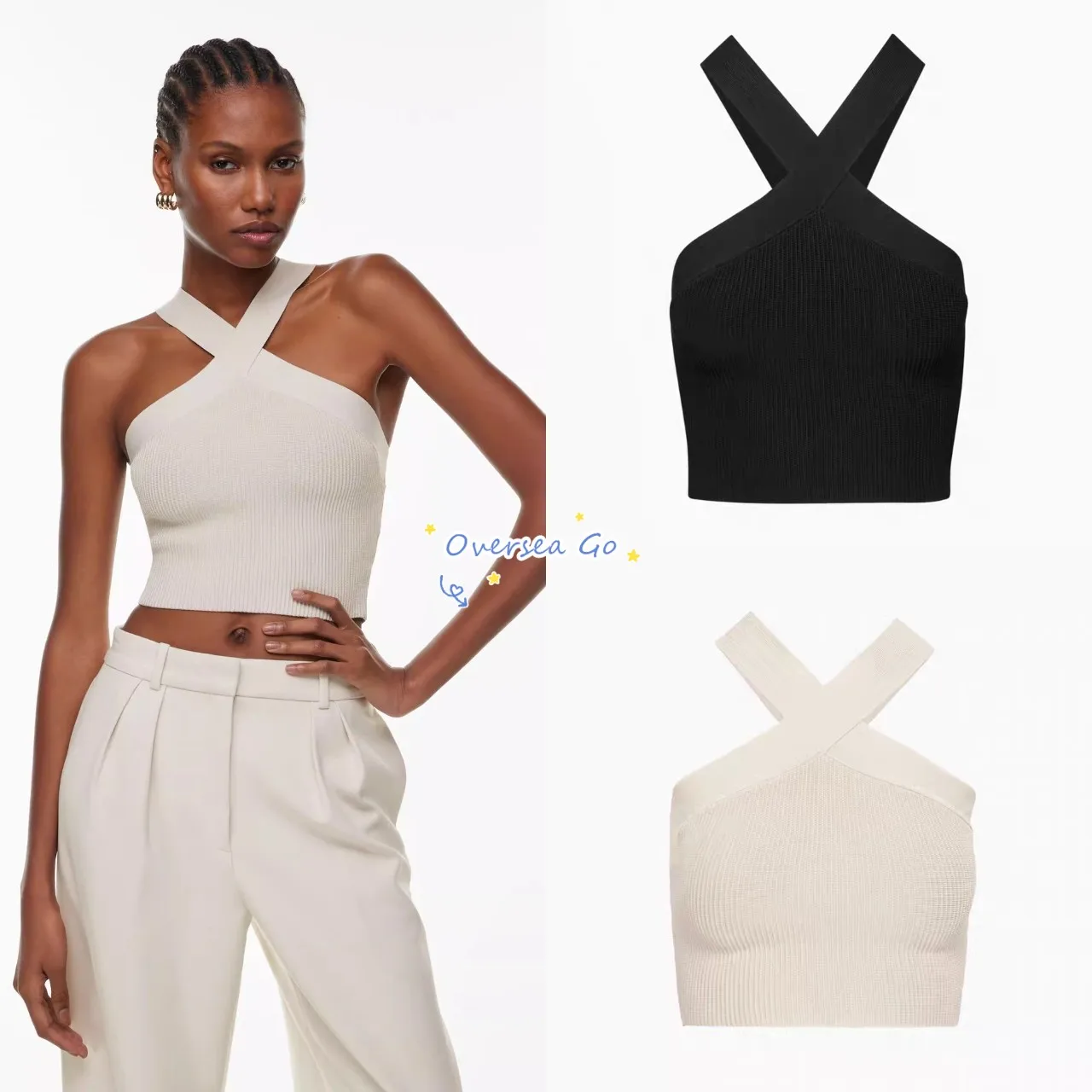 

Новая летняя модная облегающая майка Aritzia с перекрестными бретелями, вязаная в рубчик, женская, укороченная, в полоску