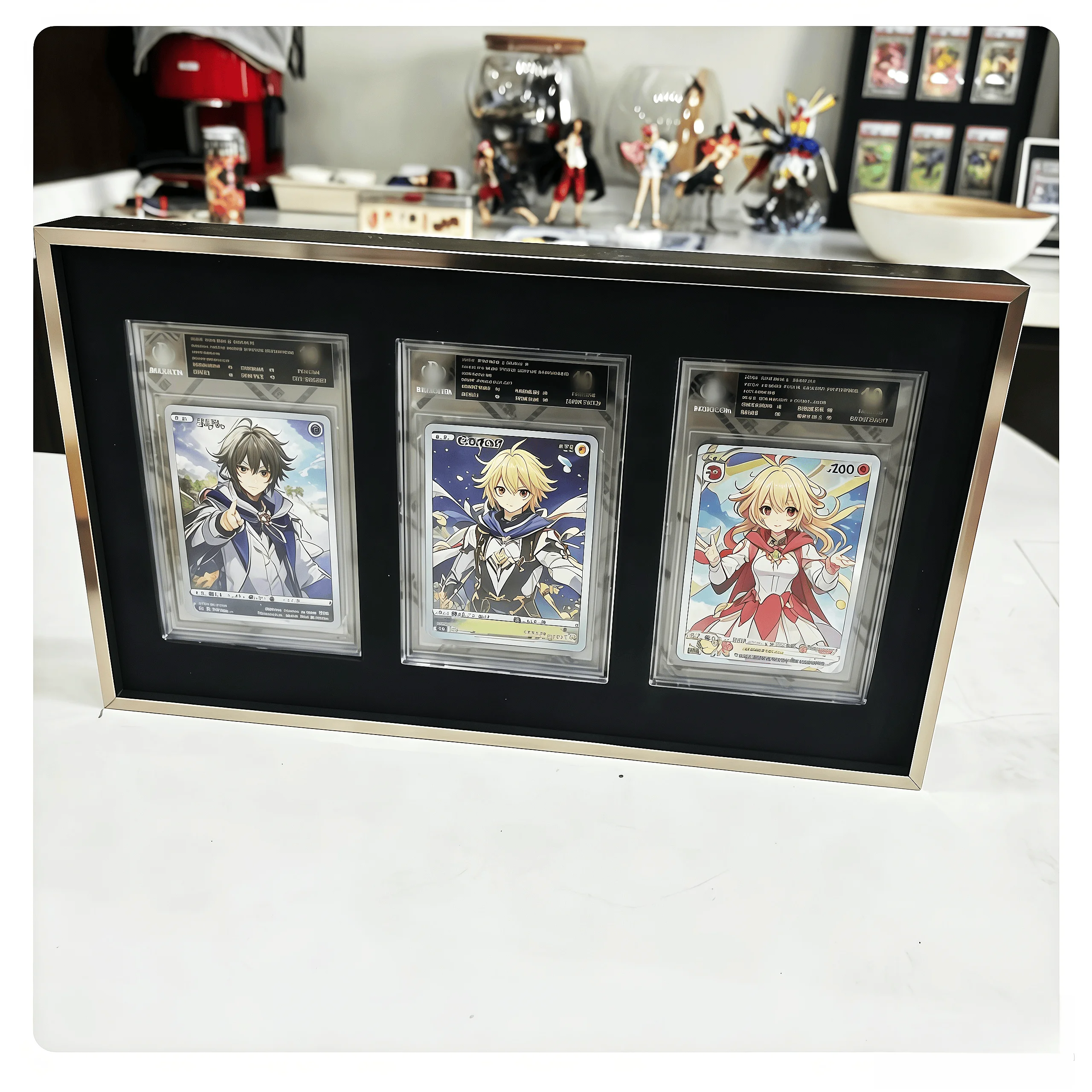 ptcg-ポケモン遊戯王キャラクターレーティングカードブリックアルミ合金メタルカード垂直ディスプレイフォトフレームおもちゃカードなし