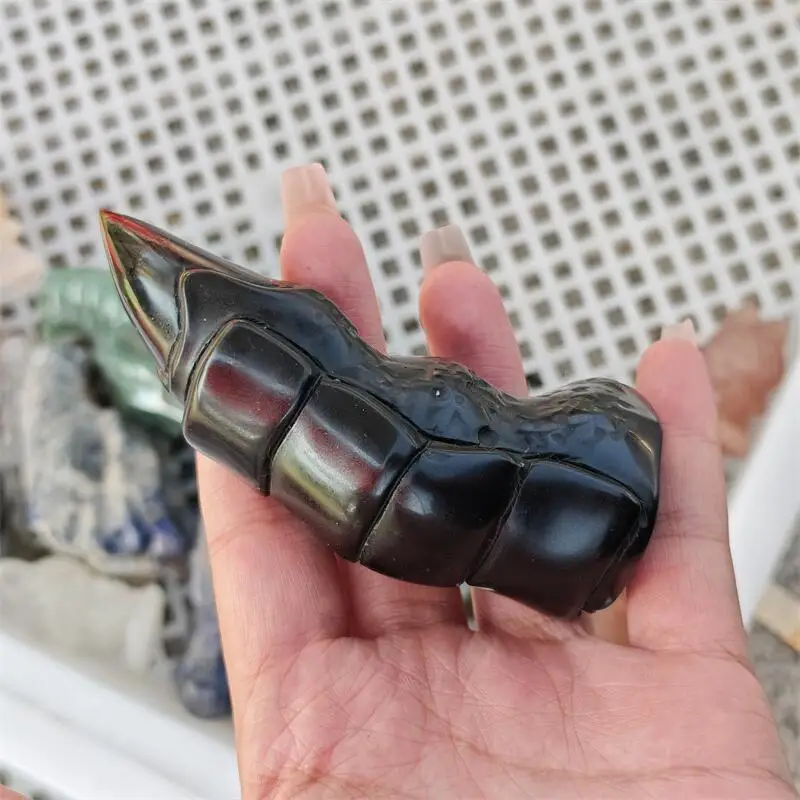 Natural Black Obsidian Demonic Fingers' Carving Healing Crystal Reiki Figurine Gemstone Ornament Craft Gift 1PCS