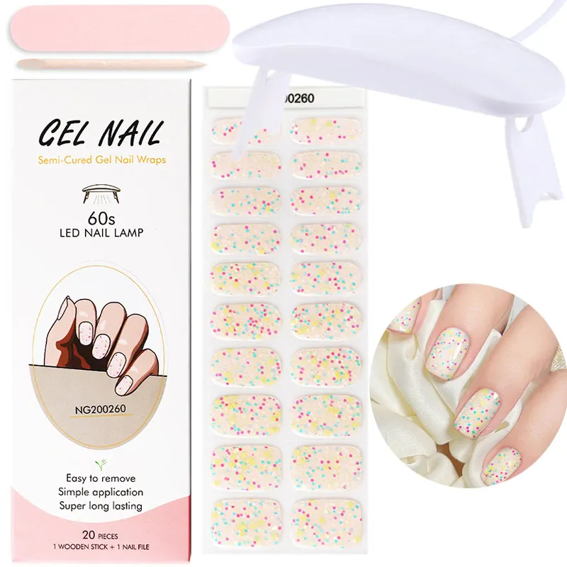 Adesivi per unghie in Gel UV Semi-polimerizzati per Nail Art, adesivi per unghie in Gel Premium decalcomanie 3D autoadesive Design a copertura totale Set Manicure fai da te