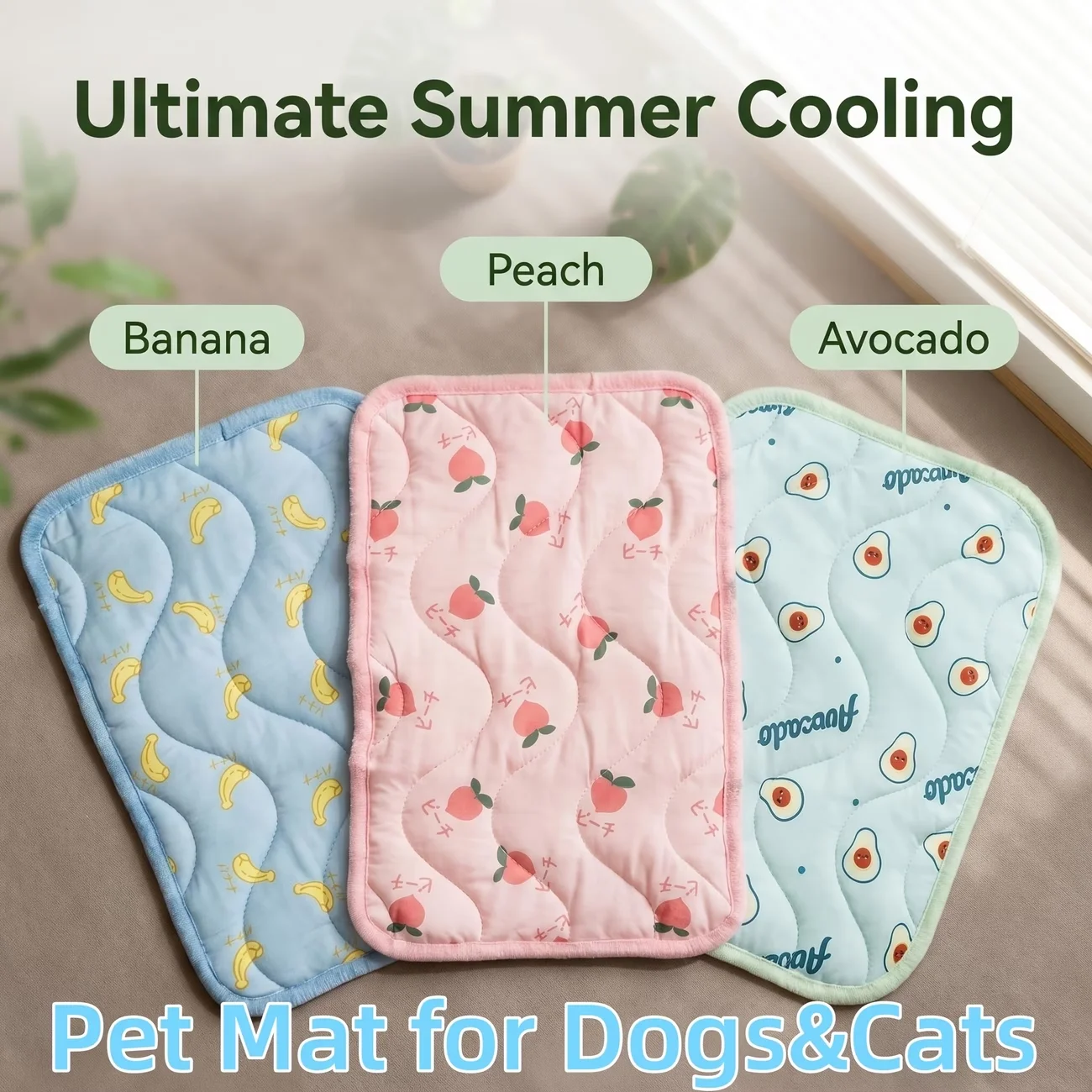 

Ice Silk Cooling Pet Mat, Non-Slip Washable Summer Bed Pad for Dogs and Cats with Cute Fruit Print