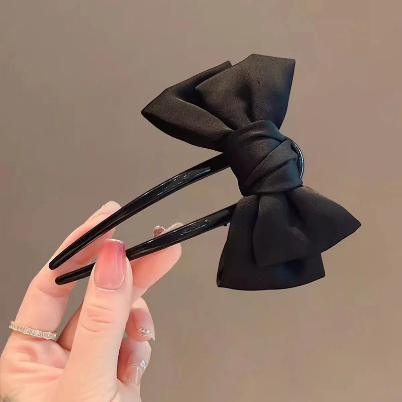 Fashion Women's Bow U-shaped Hair Clip Suitable For Girl Daily Wear Accessory Elegant Black Boutique Hairpin Hair Accessory