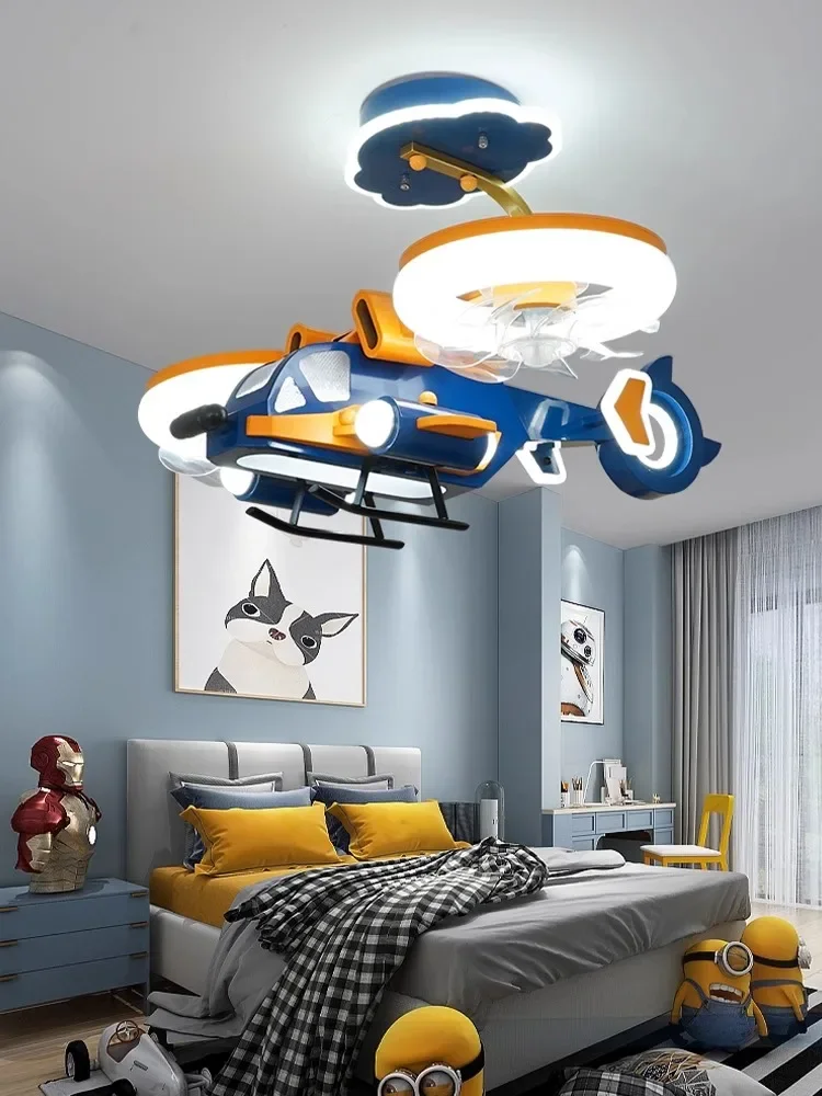 Kids Airplane Lights Fan Lights Boys Room Lights Creative Cartoon Fighter Model Boys Bedroom Lights Ceiling Lights