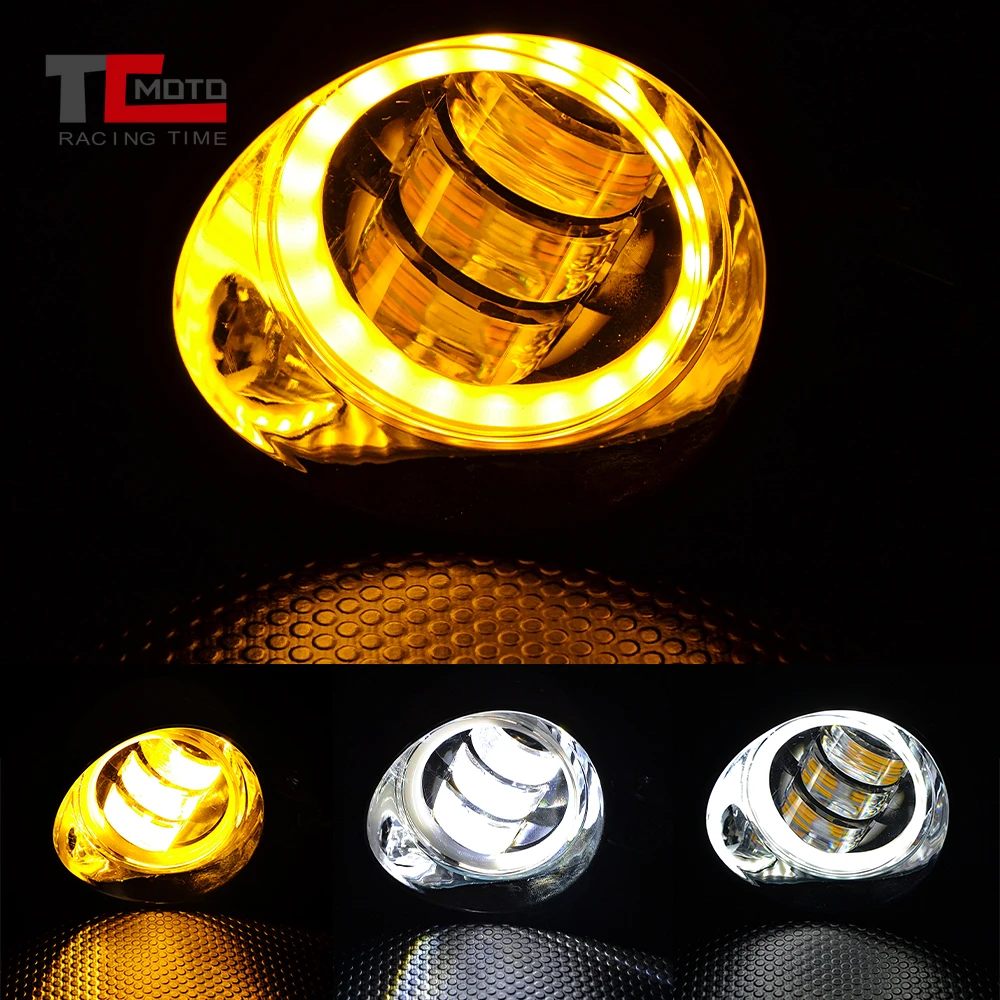 Motorcycle LED Front Headlight Cafe Racer Spot Fog Light Angel Eye For Harley Softail Bobber Chopper Cruisers Touring Custom view 2