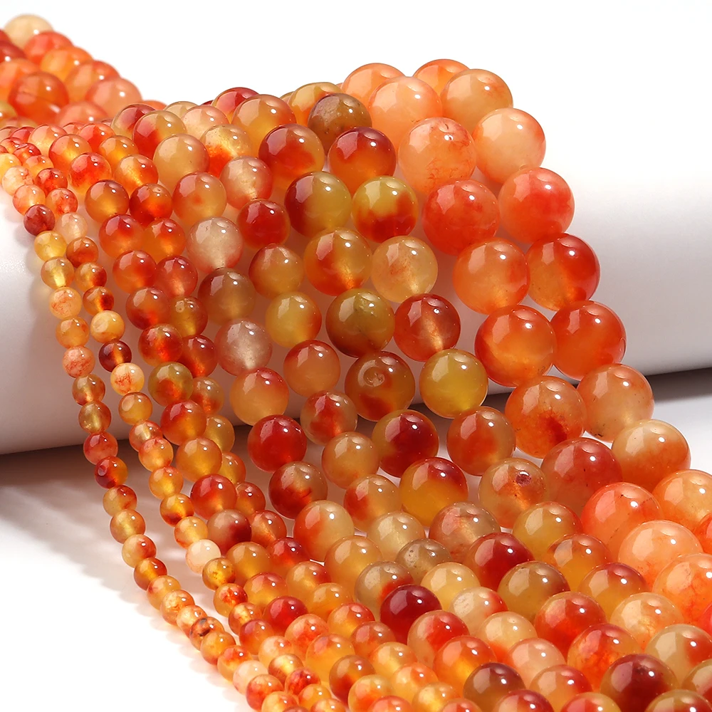 1 Strang natürliche orange Jade Chalcedon Stein Perlen Runde lose Perlen für Schmuckherstellung 4 6 8 10 12 mm DIY Armband Halskette