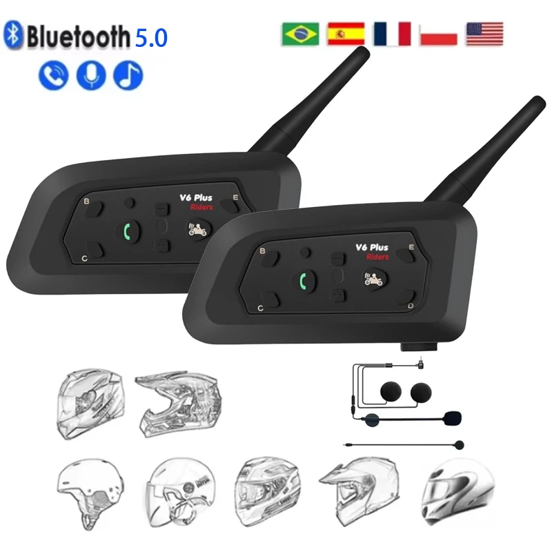 

V6 PLUS Motorcycle Helmet Bluetooth Walkie Talkie 6 Rider Distance 1500 Meters Waterproof IP65 Voice Assistant Earphone