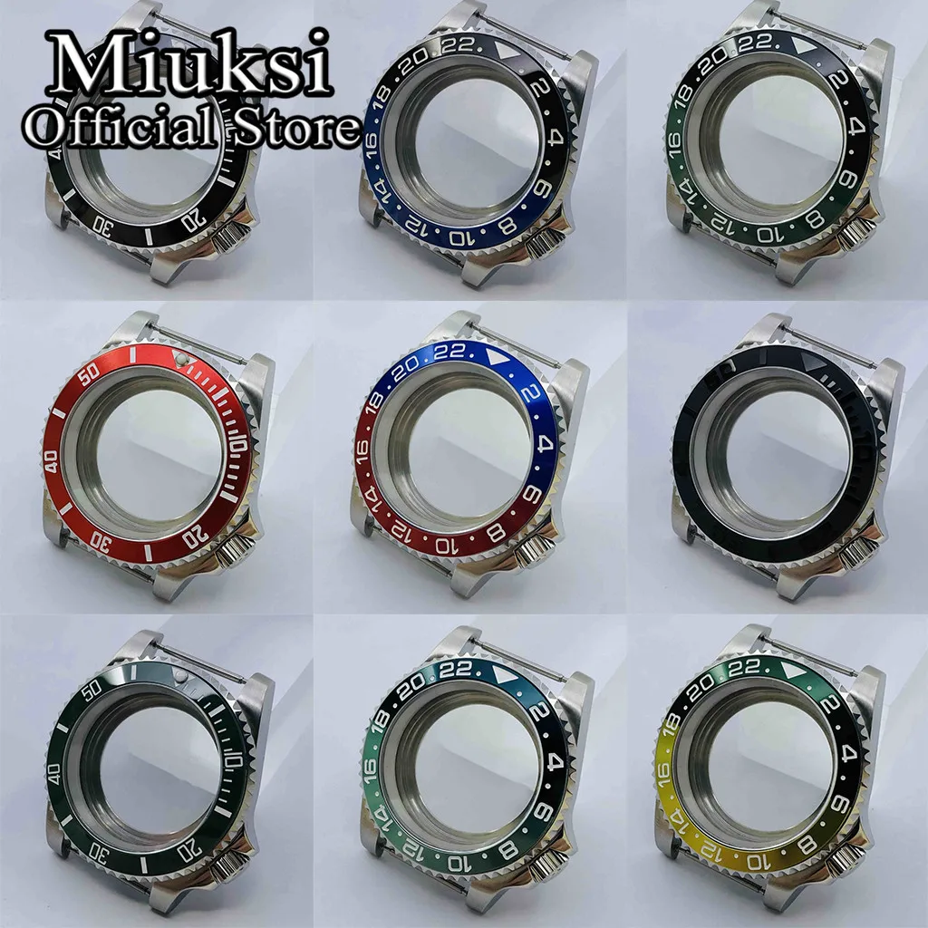 Miuksi 40mm silver sterile watch case ceramic/titanium bezel sapphire glass fit NH35 NH36 ETA2824 PT5000 movement