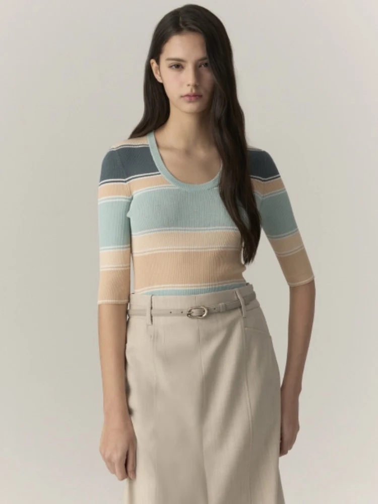 

Повседневная трикотажная рубашка в полоску, удобная, приталенная, универсальная, приятная к телу, для ежедневных поездок на работу, модная, для женщин 20-50 лет