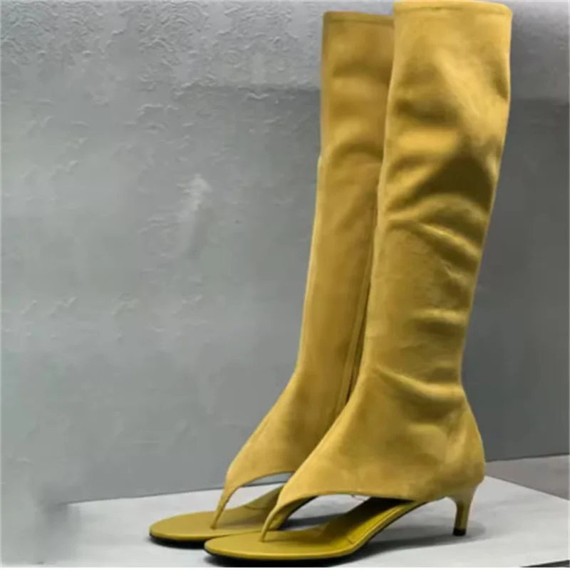 2026 New Pinch Toe Knee Length Cool Boots Women Fashion Summer Slim Heel Shoes Ladies Luxury Mid Heel Elastic Boots Large Size image 6
