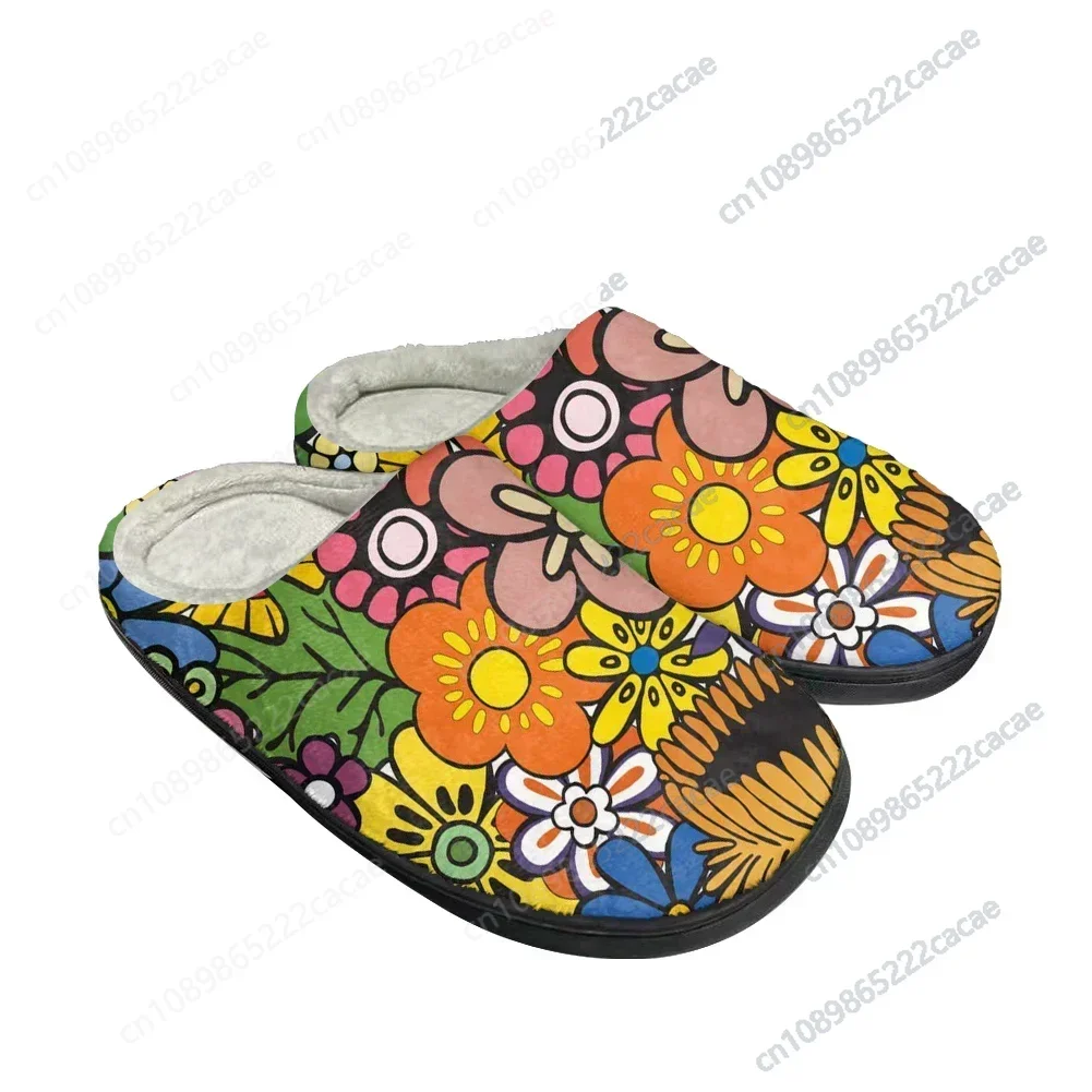 Custom Hippie Flower Cotton Slippers Mens Womens Latest Sandals Bedroom Plush Indoor Keep Warm Shoes Thermal Indoor Flat Slipper