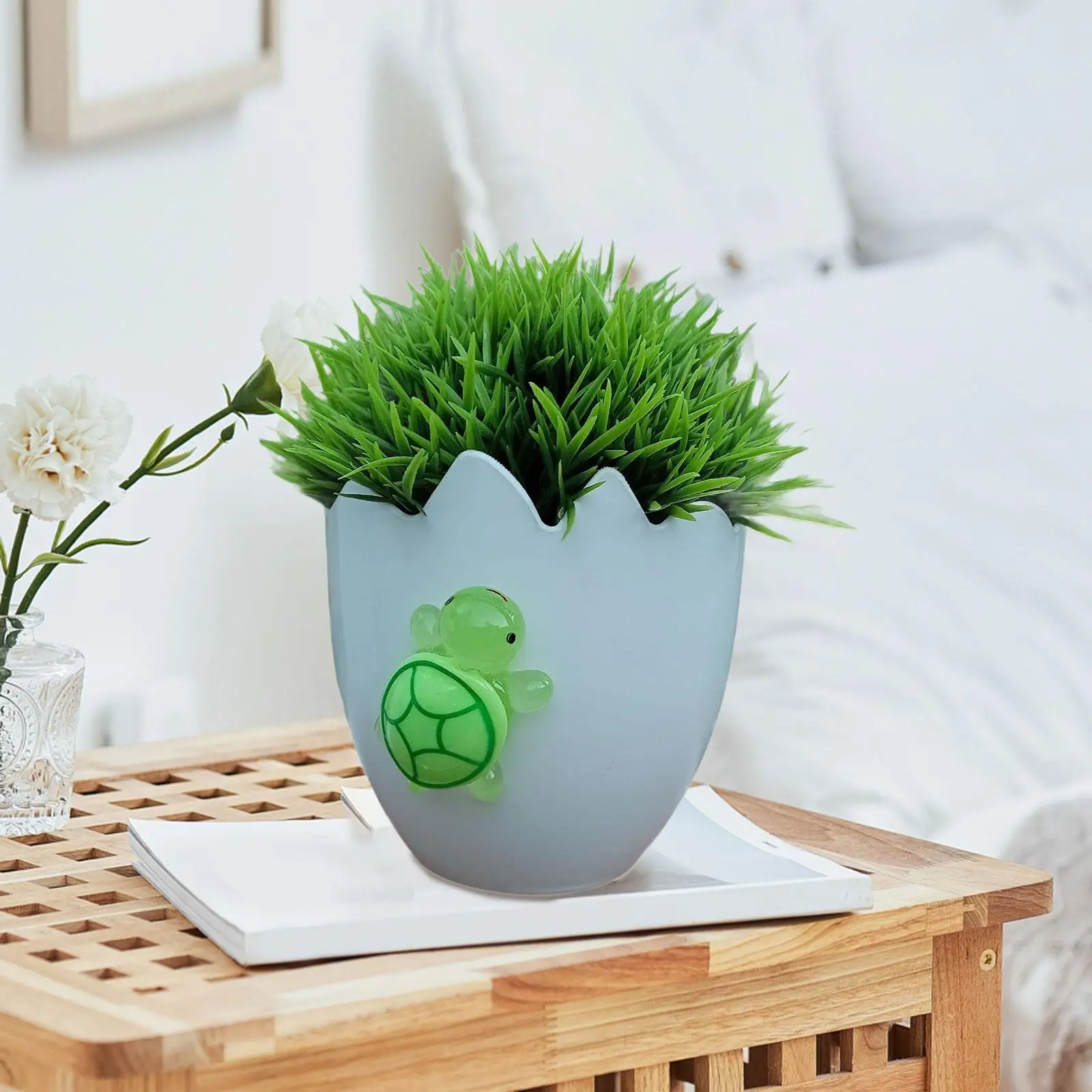 White Eggshell Plant Pot Container Resin Statue for Desk Decorating Home