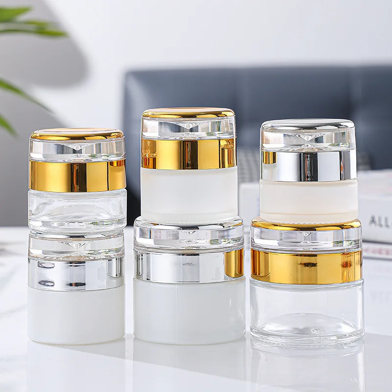 50pcs 20g 30g 50g Clear Frosted White Glass Candle Jars Cosmetic Face Cream Jar Pot Refillable Empty Bottle Container