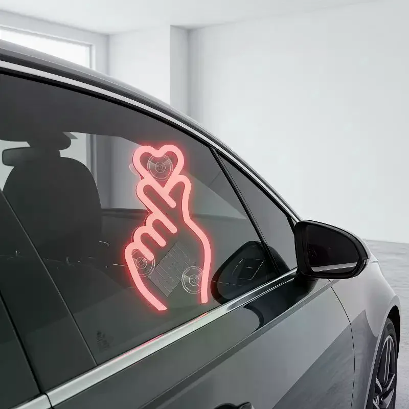 Car Interior Decoration Atmosphere Light LED Solar Hand Gesture Lamp Wiring Free LED Window Colorful Heart LED Atmosphere Light