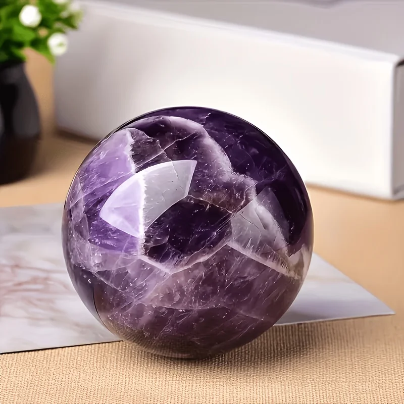 6cm Natural Amethyst Sphere Polished Purple Crystal Ball Natural Chevron Pattern Reiki Chakra Energy Stone for Meditation Witchcraft Spiritual Home Ornament Crystal Lover Gift