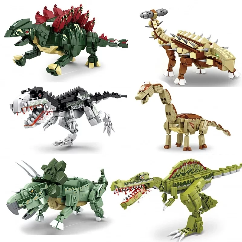 Dinosaur Building Blocks Jurassic World Tyrannosaurus Stegosaurus Model Adult Difficult Puzzle Boy Children\'s Toy Gift