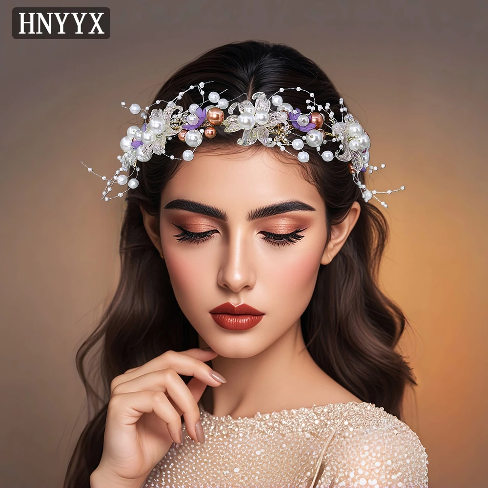 

HNYYX Bohemian Girls Pearl Hair Hoop Bridal Flowers Garland Hairband Outdoor Headdresses Hair Jewelry for Friend Gifts A392