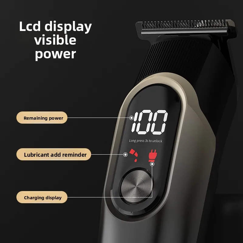 Yjq haircut 5-in-1 set, digital display, electric push and cut, shaving head, adjustable engraving, multi-function
