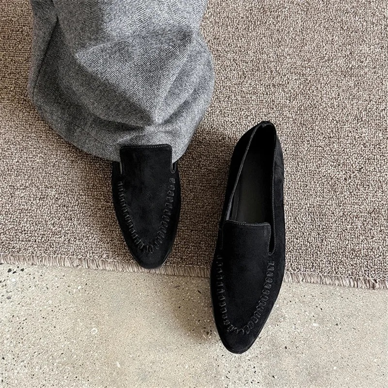 New Spring/Autumn Women Loafers Sheep Suede Leather Shoes for Women  Round Toe Low Heel Shoes Slip-on Women Pumps Daily Shoes view 4