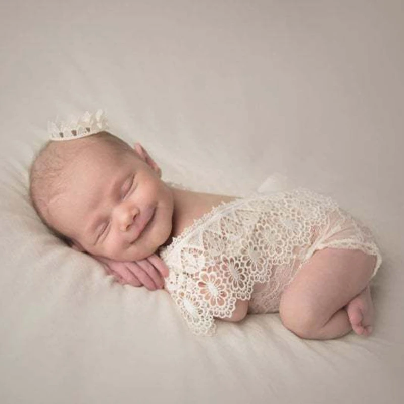 Newborn Photography Props Baby Headband Lace Hollow out Romper Bodysuits