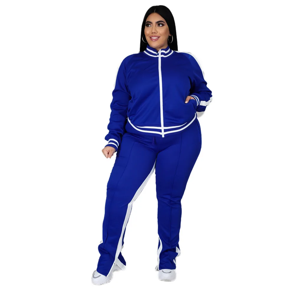 XL-5XL 2023 Sport Large Plus Size Set Women Clothing Casual Zip Long Sleeve Top and Pant Two Piece Suit Wholesale Dropshopping