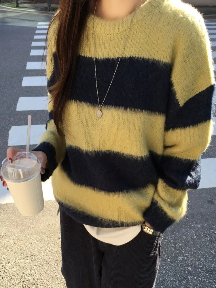 Faionable Lazy Sle Damen-Strickpullover für die Wintersaison, Farbe Blo Design Layering Sensation, einzigartige kleine Ence