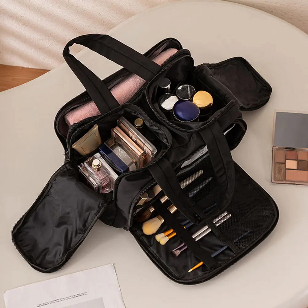 

Многослойная косметичка, портативная сумка для хранения косметики с ручкой для губной помады, полоска для век