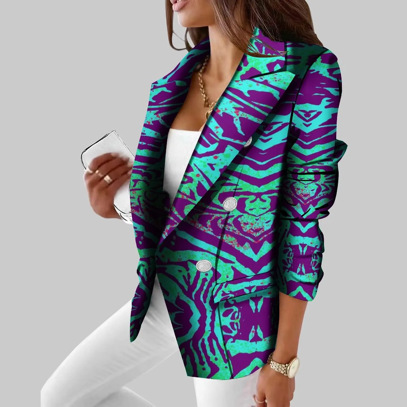 2023 Polynesian Tribal Design Jacket Casual Suit Personality Printed Cardigan Vintage Business Office Clothing